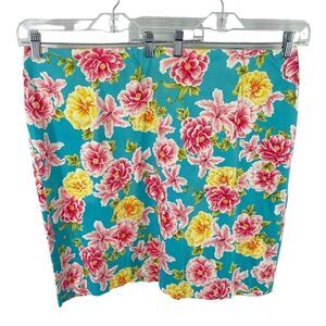Jones New York NEW floral print pencil mini skirt NWT 20W Biscayne Bay turquoise